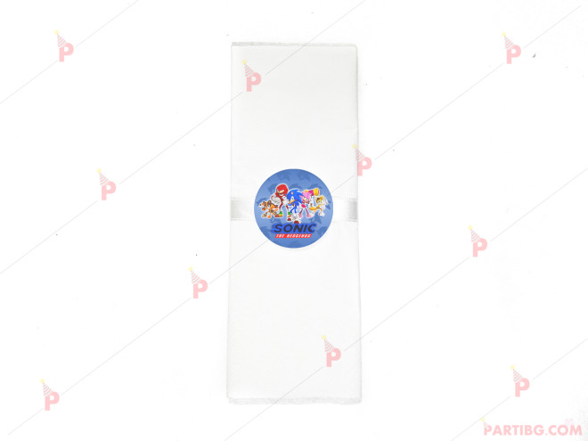 Салфетка едноцветна в бяло и тематичен декор Соник / Sonic The Hedgehog | PARTIBG.COM