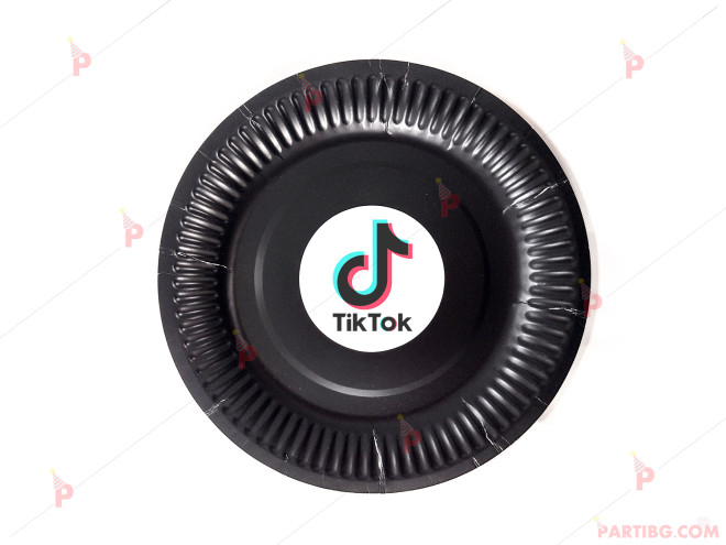 Чинийки едноцветни в черно с декор ТикТок / TikTok | PARTIBG.COM