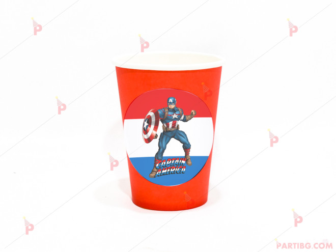 Чашки едноцветни в червено с декор Капитан Америка / Captain America | PARTIBG.COM
