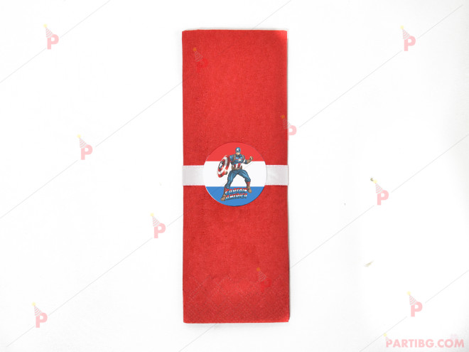 Салфетка едноцветна в червено и тематичен декор Капитан Америка / Captain America | PARTIBG.COM