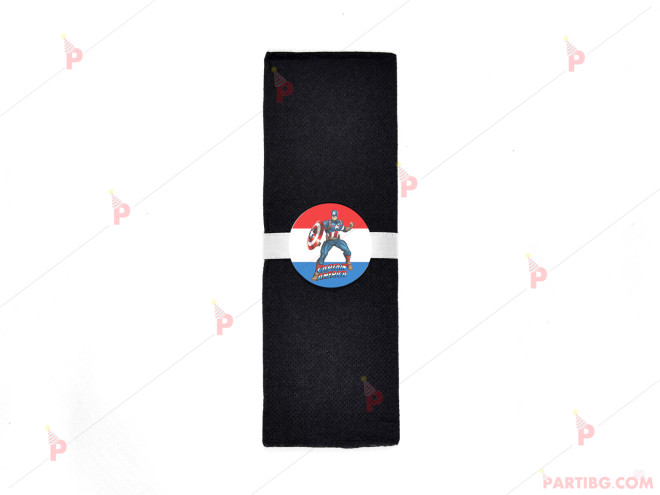 Салфетка едноцветна в черно и тематичен декор Капитан Америка / Captain America | PARTIBG.COM