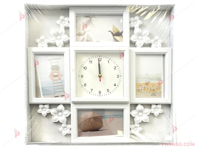 Часовник с рамки за снимки в бяло | PARTIBG.COM