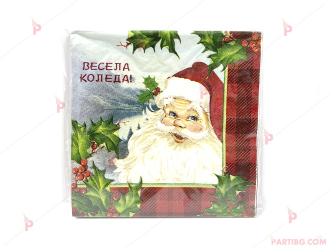 Коледни салфетки к-т 12бр. с декор Дядо Коледа | PARTIBG.COM