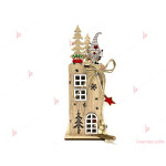 Коледна декорация - дървена къщичка светеща | PARTIBG.COM
