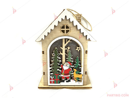 Коледна декорация - дървена къщичка светеща