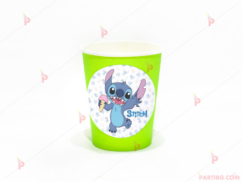 Чашка едноцветна в зелено с декор Стич / Stitch | PARTIBG.COM