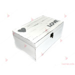 Кутия за бижута бяла със сиво сърце и надпис Love /дървена/ | PARTIBG.COM
