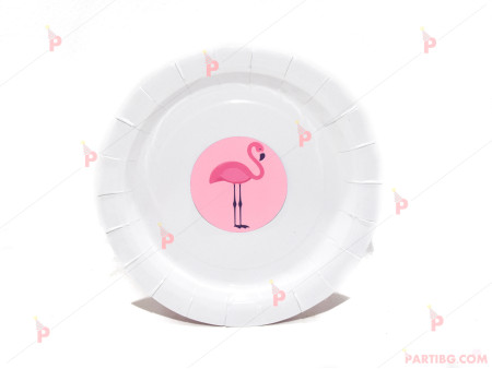 Чинийки едноцветни в бяло с декор Фламинго