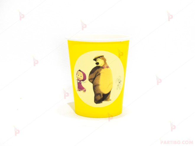 Чашки едноцветни в жълто с декор Маша и Мечока / Masha and The Bear | PARTIBG.COM