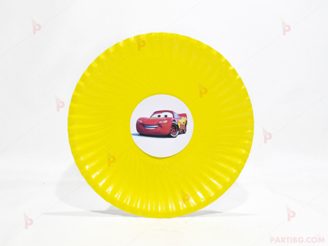 Чинийки едноцветни в жълто с декор Колите / Cars | PARTIBG.COM