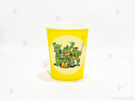 Чашки едноцветни в жълто с декор Костенурките нинджа / Turtles