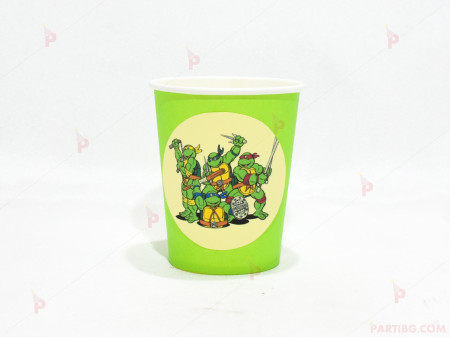 Чашки едноцветни в зелено с декор Костенурките нинджа / Turtles