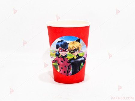 Чашки едноцветни в червено с декор Калинката и Черния котарак / Miraculous