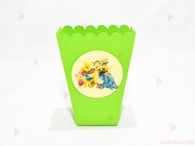 Кофичка за пуканки/чипс с декор Мечо пух в зелено | PARTIBG.COM