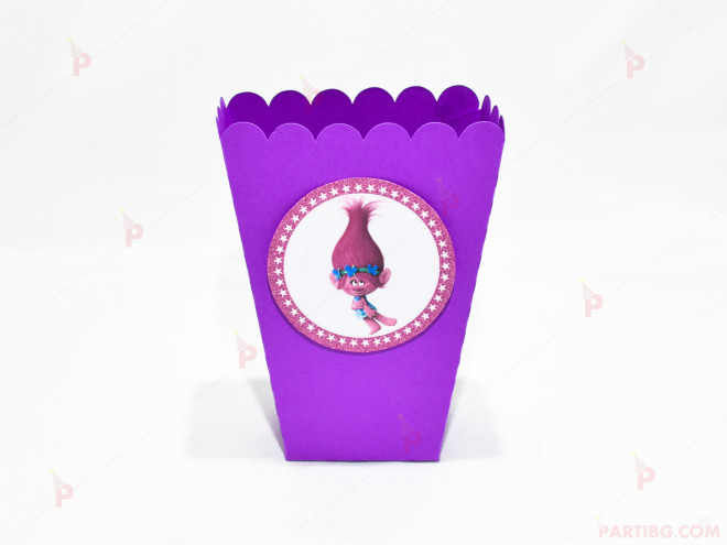 Кофичка за пуканки/чипс с декор Тролчета-Попи в лилаво | PARTIBG.COM