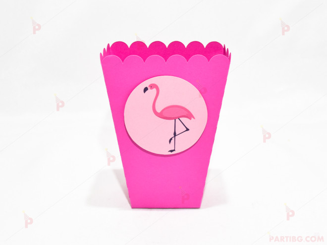 Кофичка за пуканки/чипс с декор Фламинго в циклама / 1бр. | PARTIBG.COM