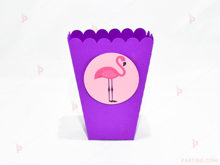 Кофичка за пуканки/чипс с декор Фламинго в лилаво / 1бр.