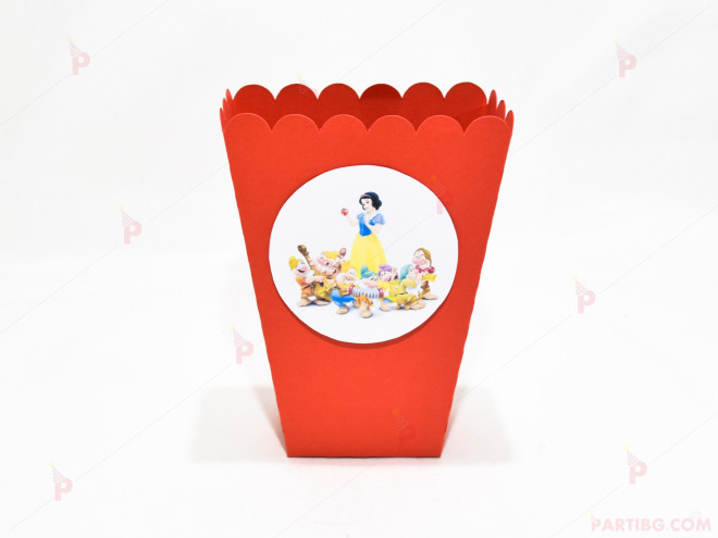 Кофичка за пуканки/чипс с декор Снежанка и седемте джуджета в червено | PARTIBG.COM