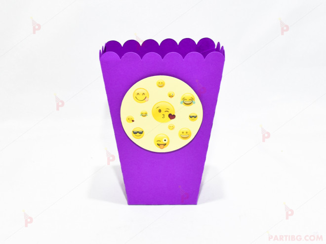 Кофичка за пуканки/чипс с декор Усмивки в лилаво | PARTIBG.COM