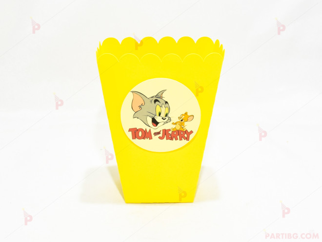 Кофичка за пуканки/чипс с декор Том и Джери в жълто | PARTIBG.COM