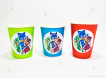 Чашки едноцветни в червено с декор Пи джей маск/ PJ MASKS