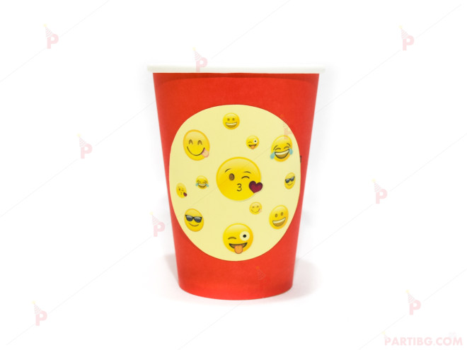 Чашки едноцветни в червено с декор Усмивки / Emoji | PARTIBG.COM