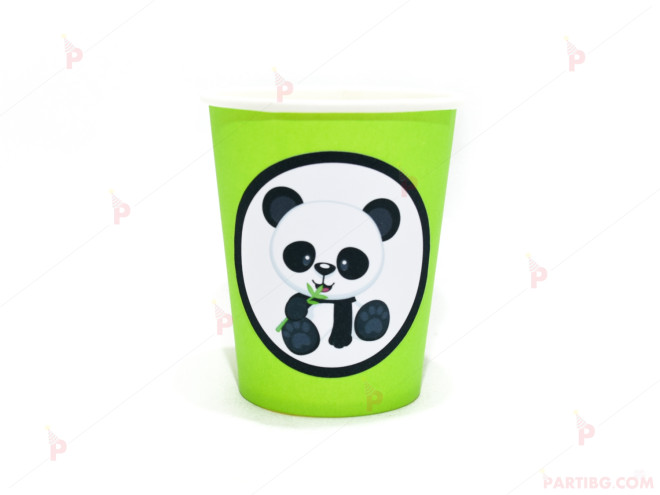 Чашки едноцветни в зелено с декор Панда | PARTIBG.COM