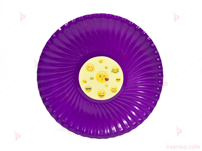 Чинийки едноцветни в лилаво с декор Усмивки / Emoji | PARTIBG.COM