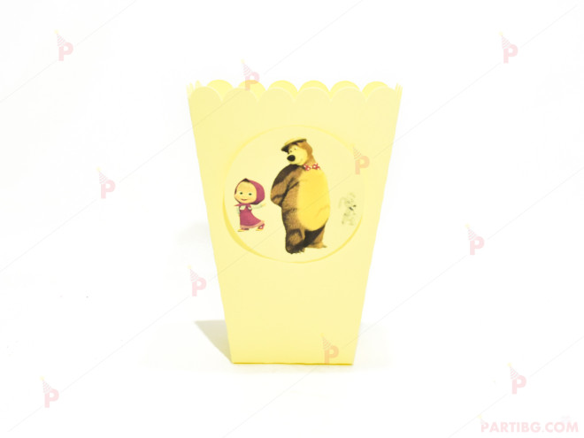 Кофичка за пуканки/чипс с декор Маша и мечока в жълто | PARTIBG.COM