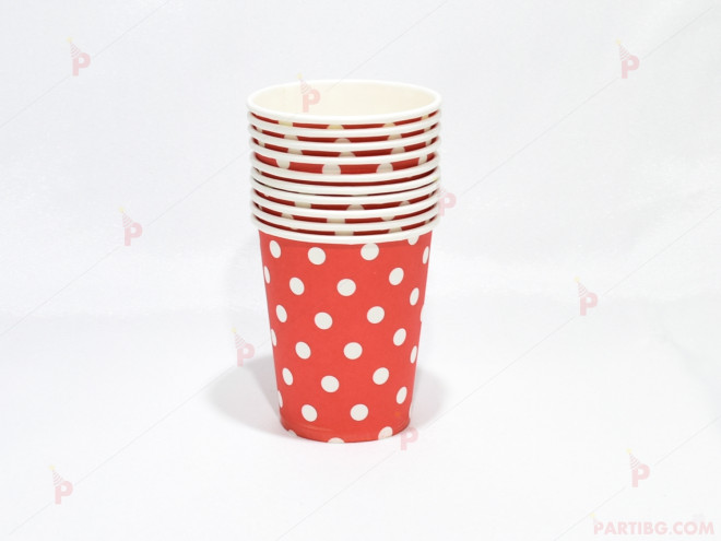 Чашки к-т 10бр. червени с бели точки | PARTIBG.COM