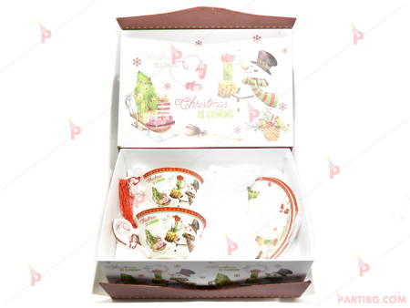 Коледни чаши за чай в луксозна подаръчна кутия - снежковци