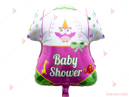 Фолиев балон бебешко боди с надпис "Baby shower" в розово
