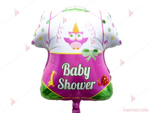 Фолиев балон бебешко боди с надпис "Baby shower" в розово | PARTIBG.COM