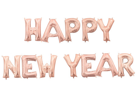 Фолиеви балони розово злато - надпис "Happy new year"