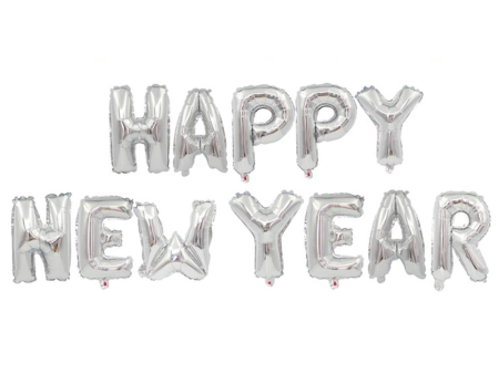 Фолиеви балони сребристи - надпис "Happy new year"