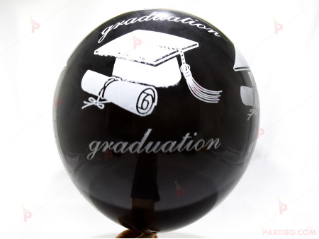 Балони 8бр. черни с бял надпис "Graduation" с 8бр. клечки за тях