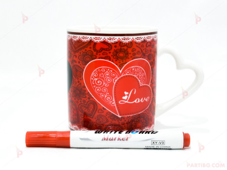 Чаша с декор сърца и рози+маркер за надписване 3