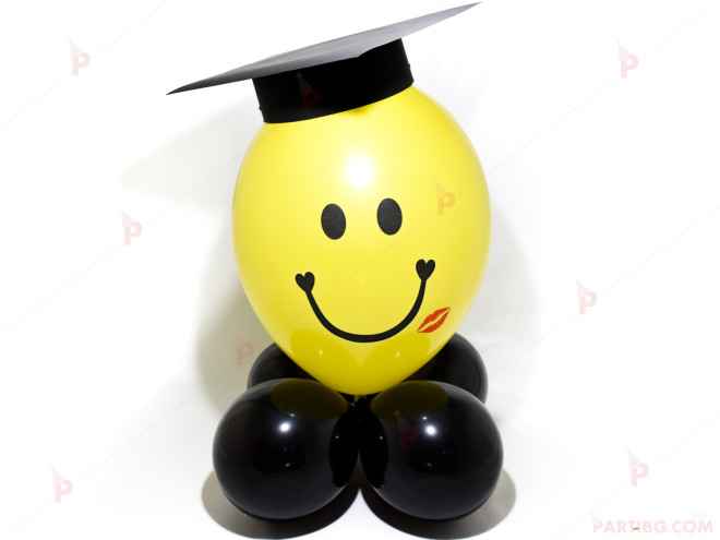 Весело човече от балони с черна шапка за дипломиране | PARTIBG.COM
