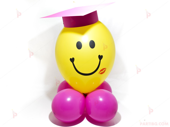 Весело човече от балони с цикламена шапка за дипломиране | PARTIBG.COM