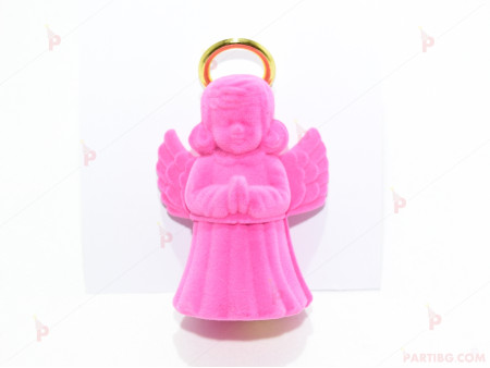 Подаръчна кутия за бижу от кадифе ангелче в розово