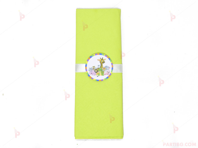 Салфетка едноцветна в зелено и тематичен декор Диви животни/Джунгла | PARTIBG.COM