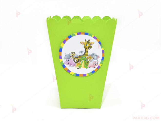 Кофичка за пуканки/чипс с декор Диви животни/Джунгла в зелено | PARTIBG.COM