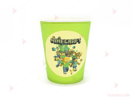 Чашки едноцветни в зелено с декор Майнкрафт/Minecraft