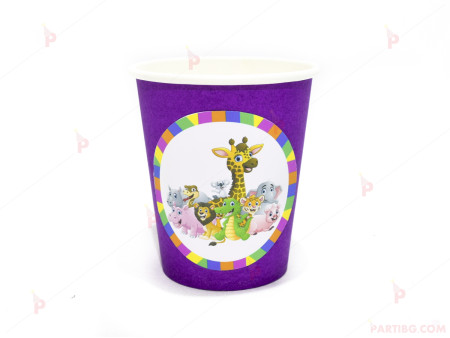 Чашки едноцветни в лилаво с декор Диви животни/Джунгла