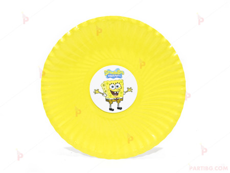 Чинийки едноцветни в жълто с декор Спондж Боб / Sponge bob