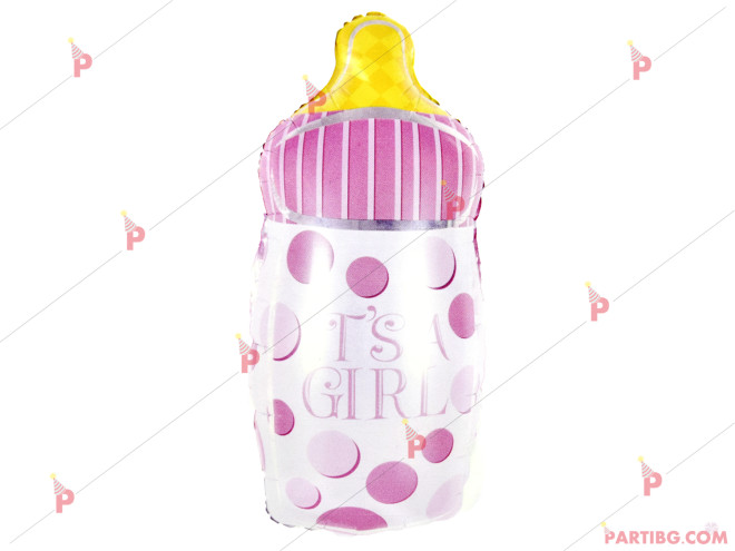 Фолиев балон във формата на бебешка бутилка с надпис "GIRL" | PARTIBG.COM