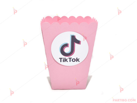 Кофичка за пуканки/чипс с декор ТикТок / TikTok в розово / 1бр.