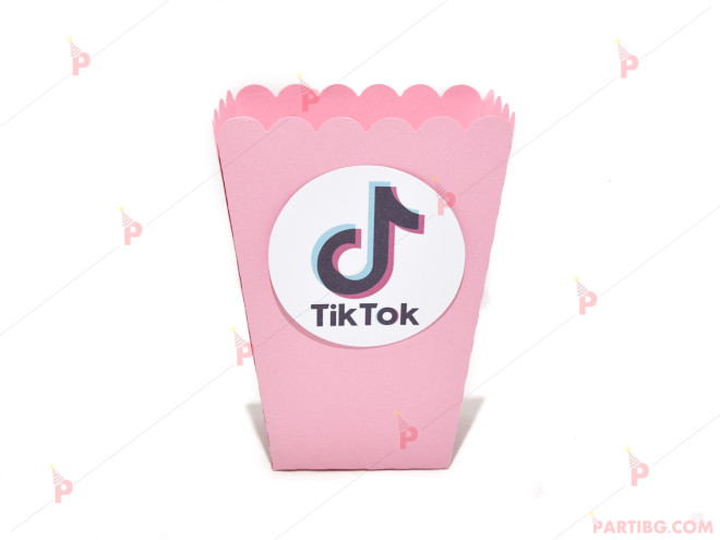 Кофичка за пуканки/чипс с декор ТикТок / TikTok в розово | PARTIBG.COM