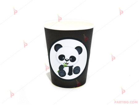 Чашки едноцветни в черно с декор Панда