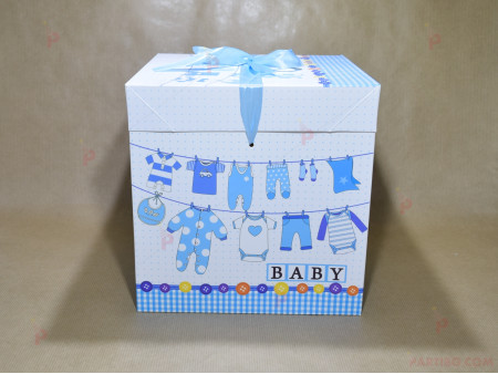 Подаръчна кутия в бяло със син декор Baby - 30см